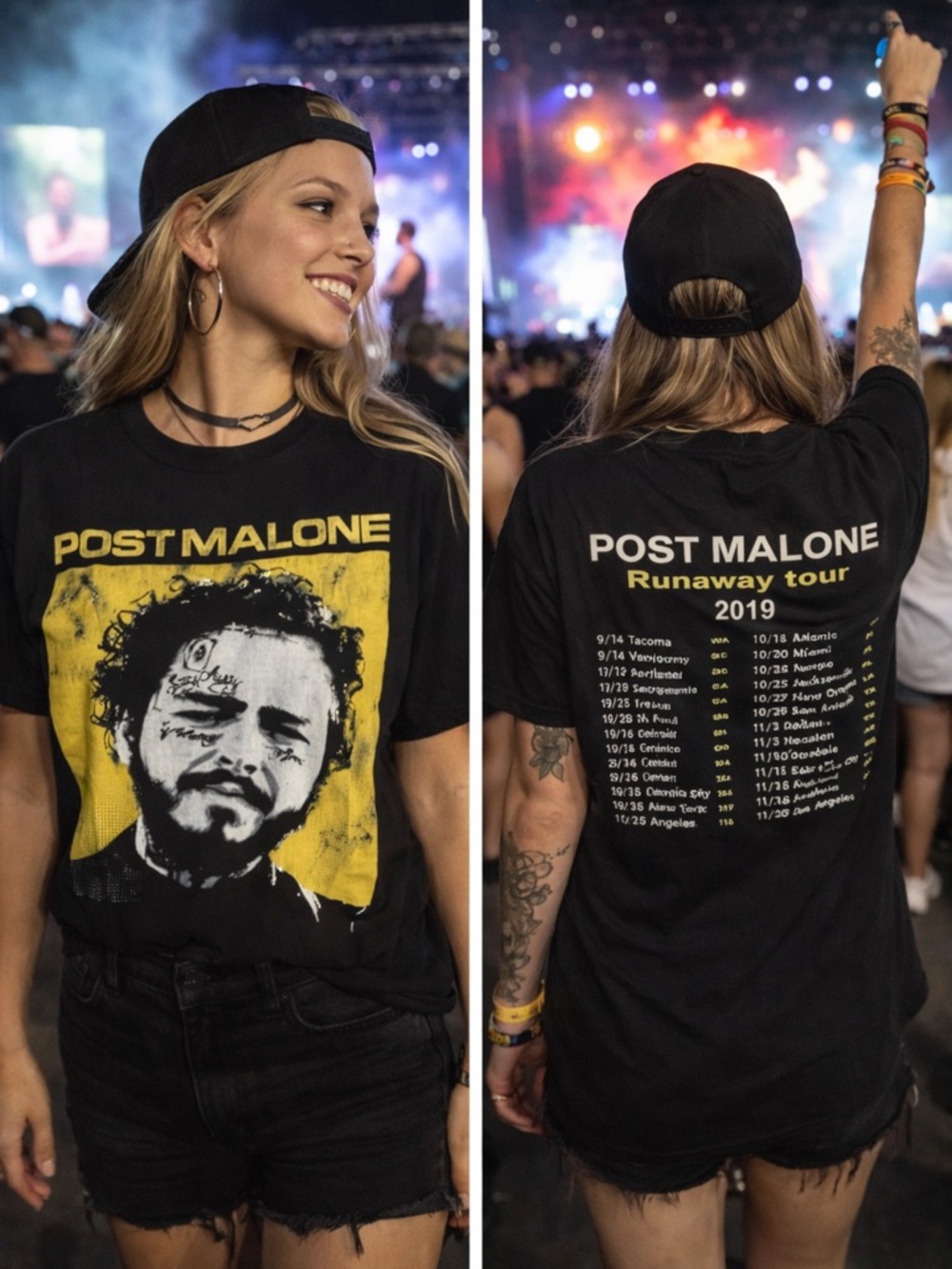 Post Malone 2019 Runaway Tour Hip-Hop Music Concert Black Graphic T-Shirt